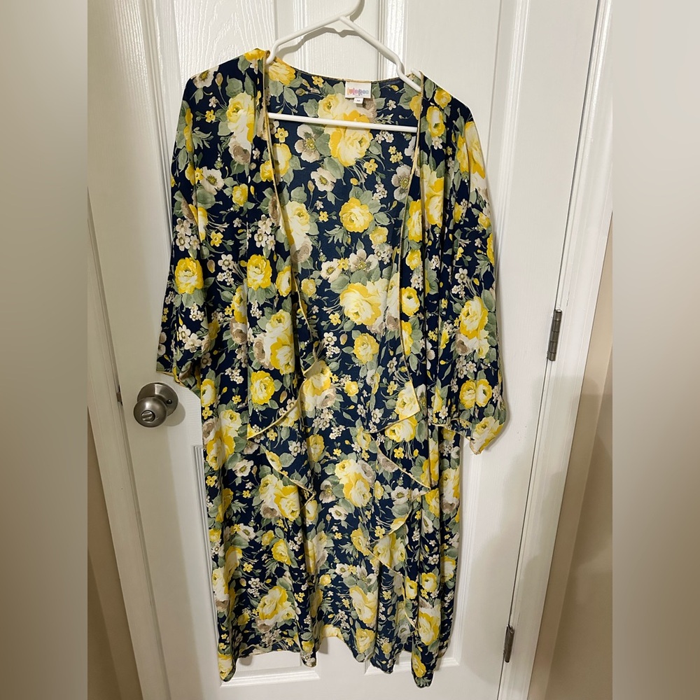 LuLaRoe Navy Floral Top with Yellow and Green Roses